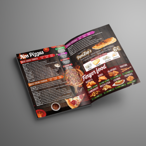 Création et impression d'un menu brochure 2 plis pour la pizzeria Lap's à Argenteuil