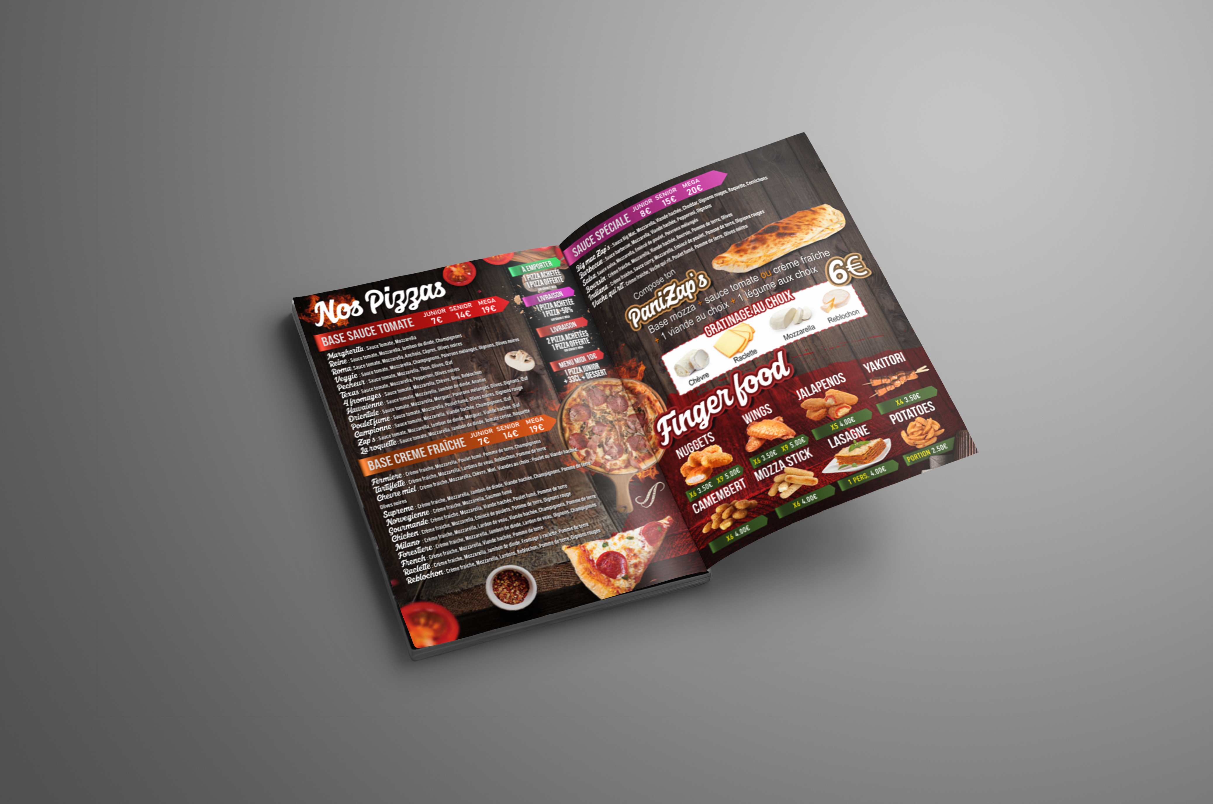 Création et impression d'un menu brochure 2 plis pour la pizzeria Lap's à Argenteuil