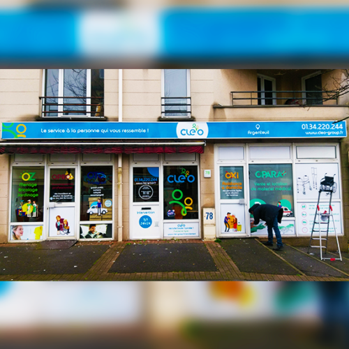Fabrication et pose d'une enseigne et d'une vitrophanie à Argenteuil (95 Val d'Oise)